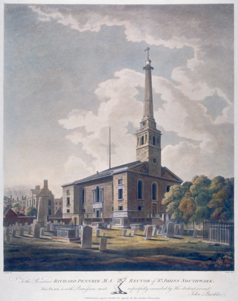 Näkymä St John Horsleydownin kirkolle, Bermondsey, Lontoo, 1799. tekijältä John william Edy