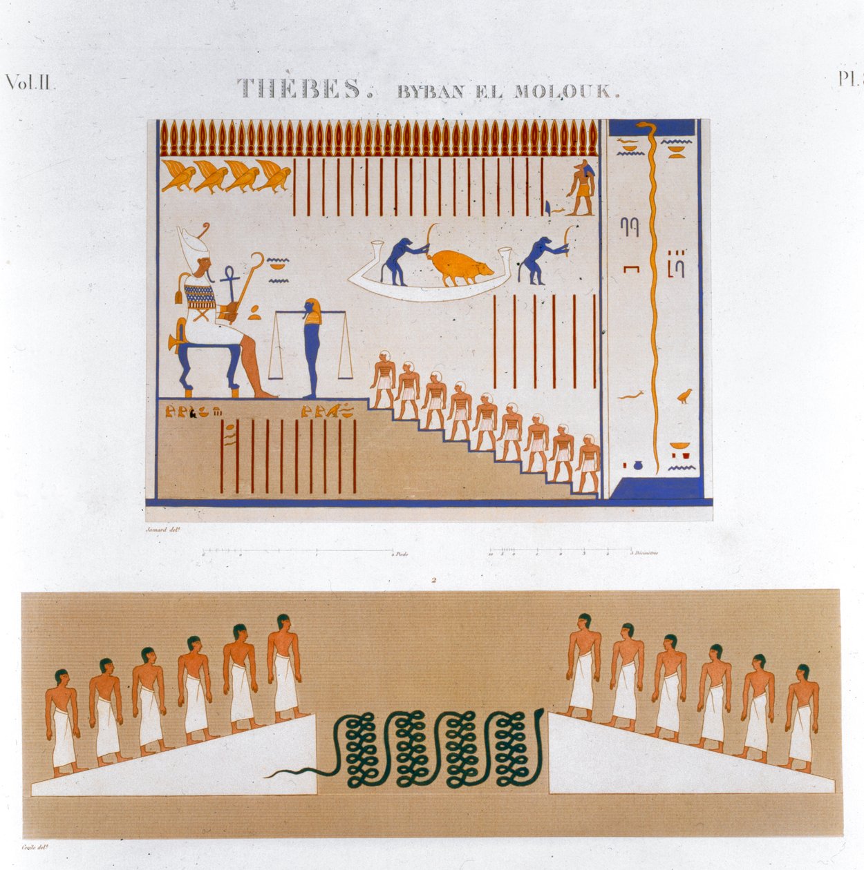 Kuvia freskoista Byban el Moloukista, Thebes, Egypti, 1822 tekijältä Jomard