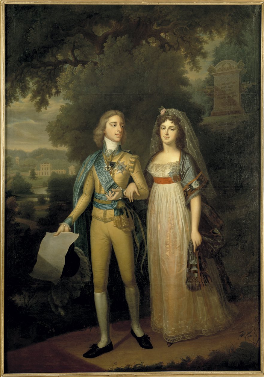 Gustave IV Adolphe de Suede - Muotokuva Kustaa IV Adolfista Ruotsista (1778-1837) ja Frederica Dorothea Wilhelminasta Badenista (1781-1826), Ruotsin kuningattaresta, Forsslund, Jonas (1754-1809). Öljy kankaalle, c. 1797-1800. Mitat: 273 x 195 cm. Nationalm tekijältä Jonas Forsslund