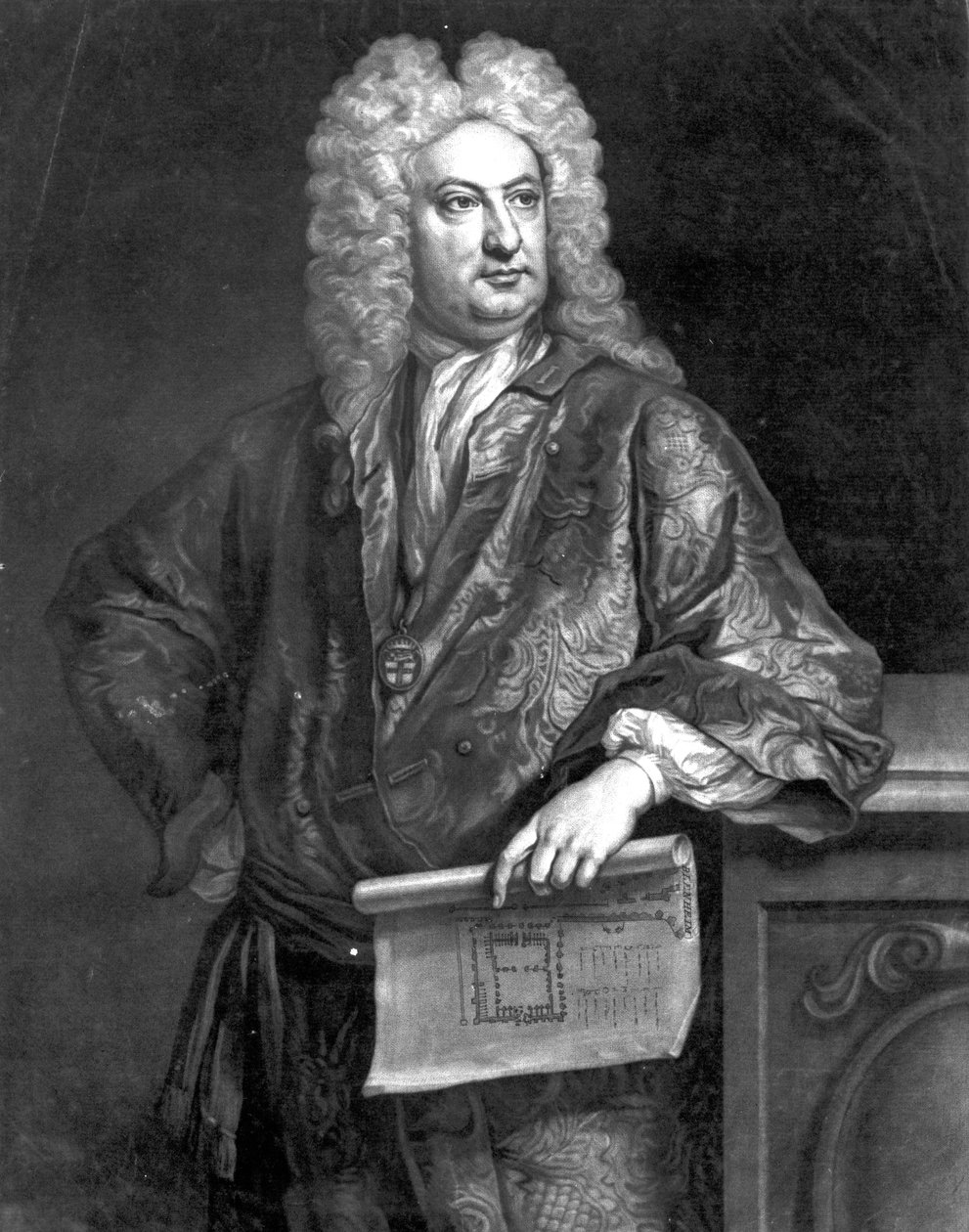 Sir John Vanbrugh, kaiverrus John Faber nuoremmasta, 1727 (mezzotint) tekijältä Jonathan Richardson