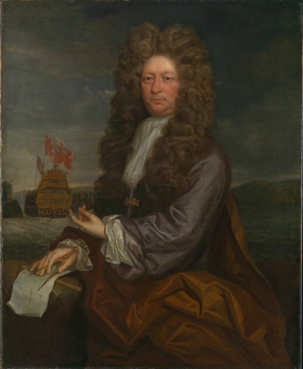 Fisher Harding, laivanrakennusmestari, aktiivinen 1664-1706, Royal Sovereign -aluksen vesillelaskun yhteydessä. tekijältä Jonathan Richardson