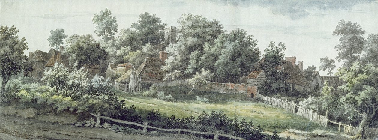Harbledown, lähellä Canterburya, 1757 (wc kynällä ja harmaalla musteella grafiitin päällä paperilla) tekijältä Jonathan Skelton