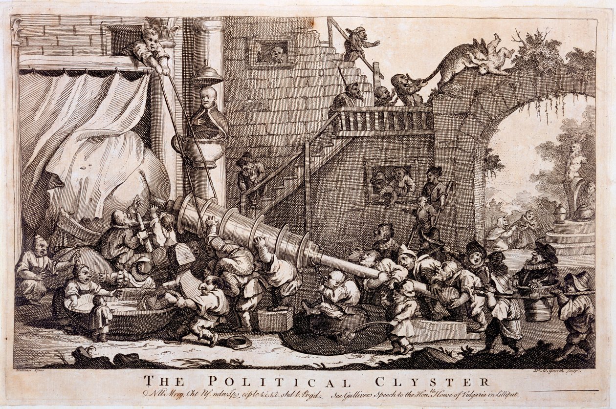 Poliittinen klusteri, William Hogarthin vedos, 1757 tekijältä Jonathan Swift