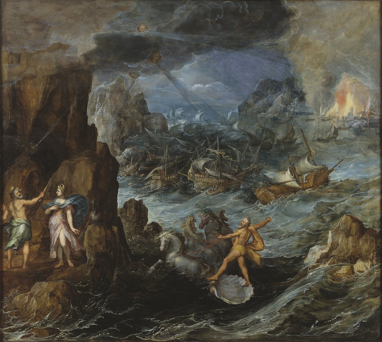 Kreikan laivaston haaksirikko matkalla kotiin Troijasta, n. 1585-1590 tekijältä Joos or Josse de Momper