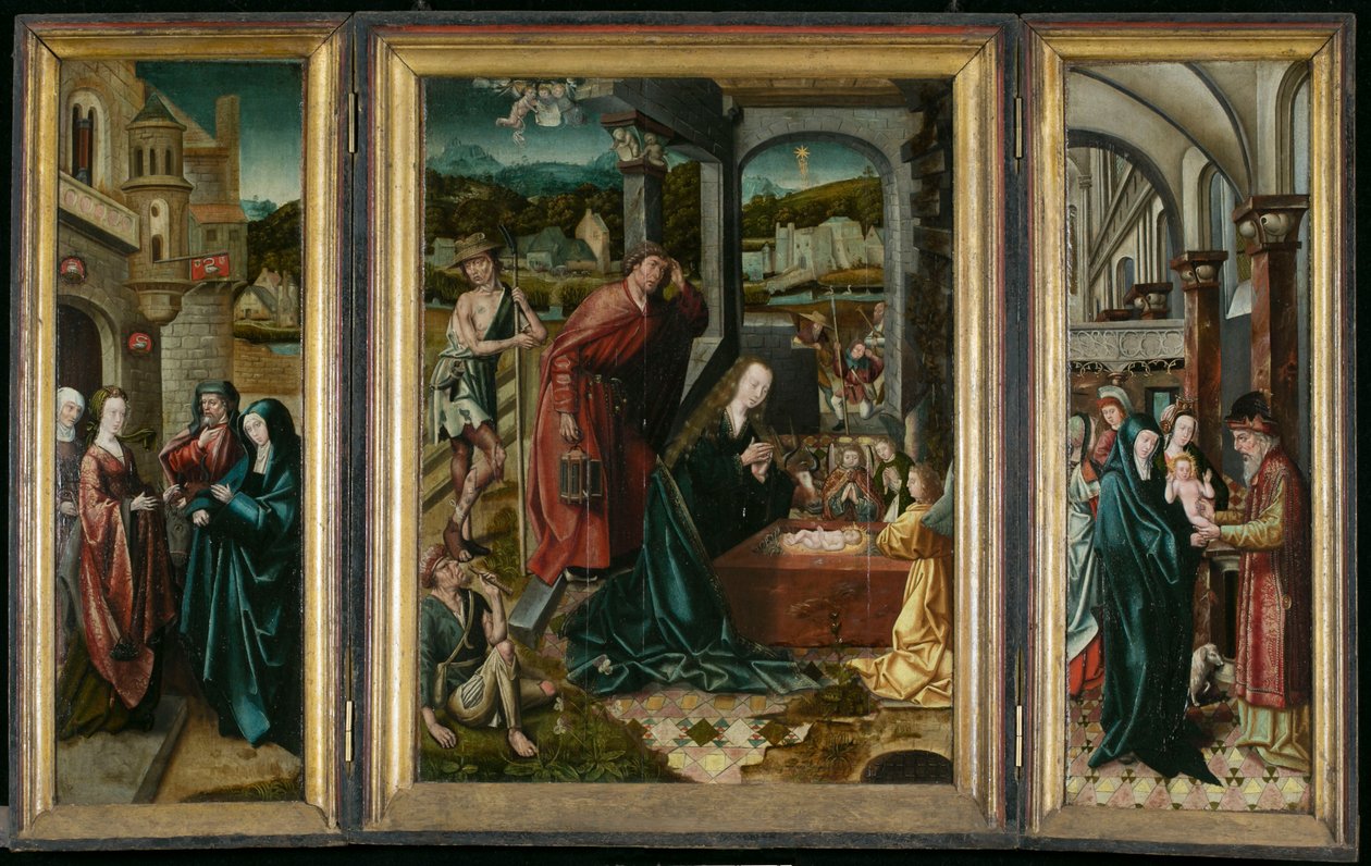Betlehemin triptyykki, noin 1540 (maalaus puulle) tekijältä Joos van (attr. to) Cleve