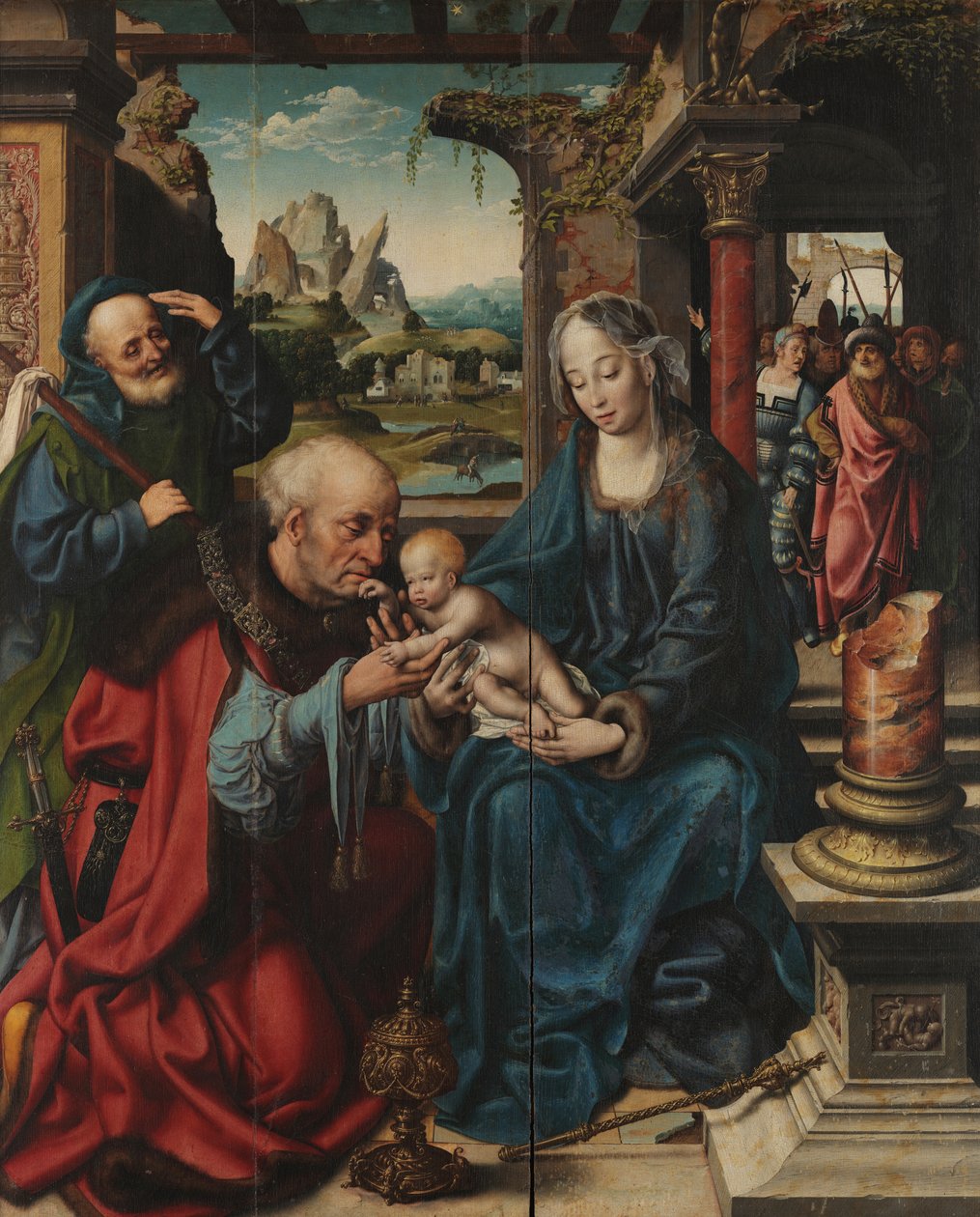Cleve (attribuutti) - Maagisten palvominen - keskimmäinen taulu, n. 1515, Museo e Real Bosco di Capodimonte (Capodimonte) tekijältä Joos van Cleve