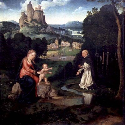 Neitsyt ja Jeesus-lapsi dominikaanisen luojan kanssa, n. 1515-1518 (öljy paneelissa) tekijältä Joos van Cleve