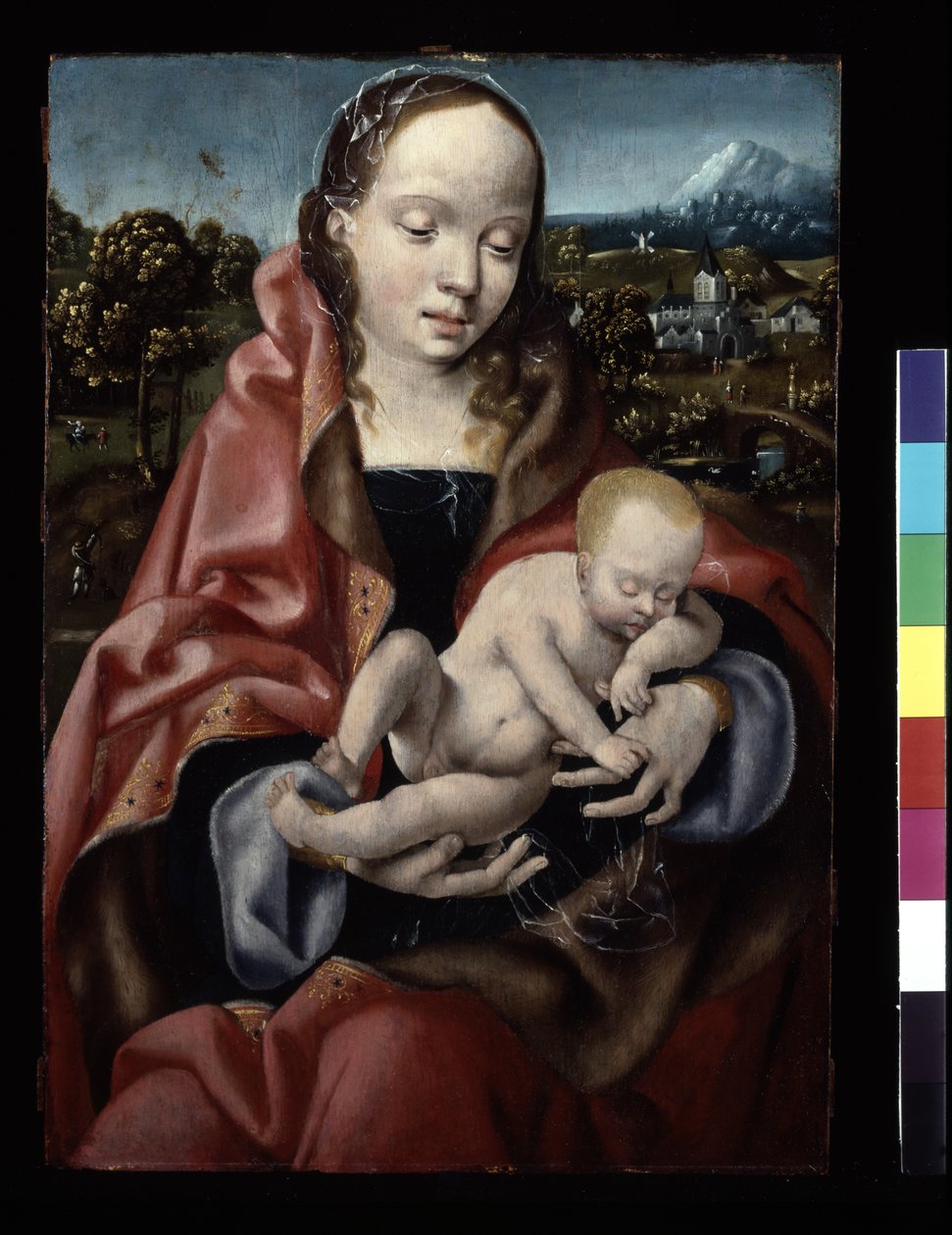 Neitsyt ja Sleeping Christ Child (öljy puulle) tekijältä Joos van Cleve