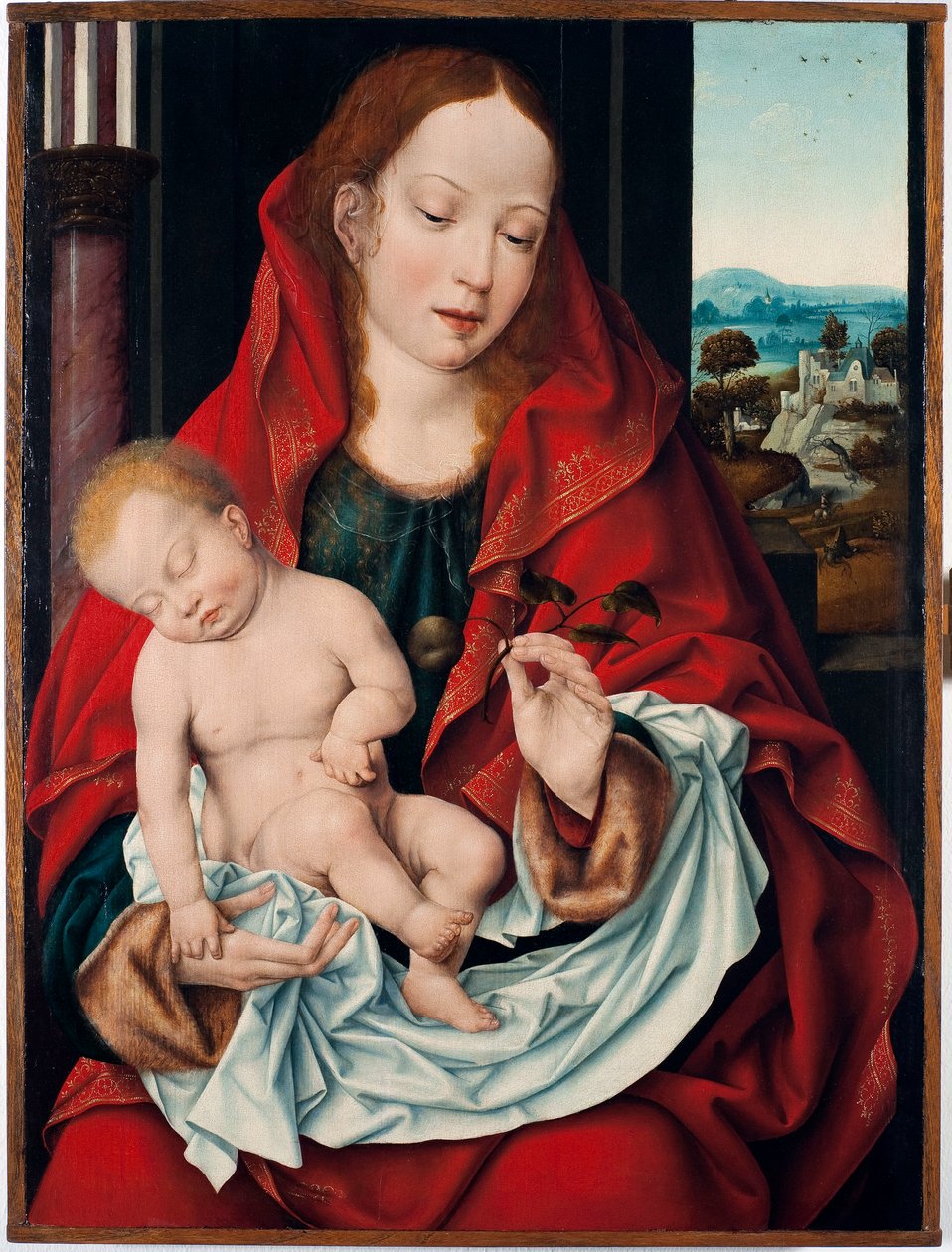 Neitsyt ja lapsi maalaus Joos Van Cleve nuori (n. 1485-1540) 1518-1522 su. 61x45,5 cm Genes, Musei di Strada Nuova (ex Palazzo Bianco) tekijältä Joos van Cleve
