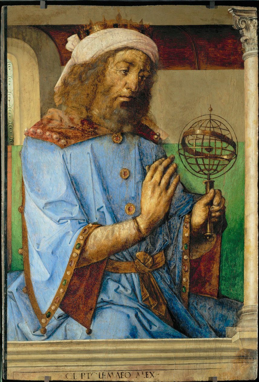 Claudius Ptolemaios, kreikkalainen tähtitieteilijä ja maantieteilijä ... tekijältä Joos van Gent (fl.1460 75)
