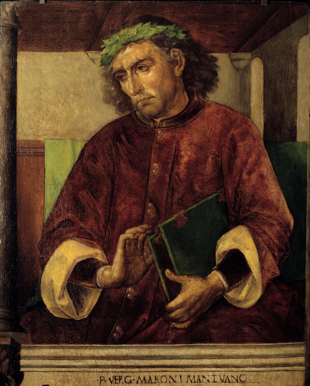 Vergilius (Virgilio, 70-19 eKr.), roomalaisen runoilijan ja kirjailijan muotokuva. Just Gentin maalaus (1435-1480) Ec. Flam tekijältä Joos van Gent (fl.1460 75)