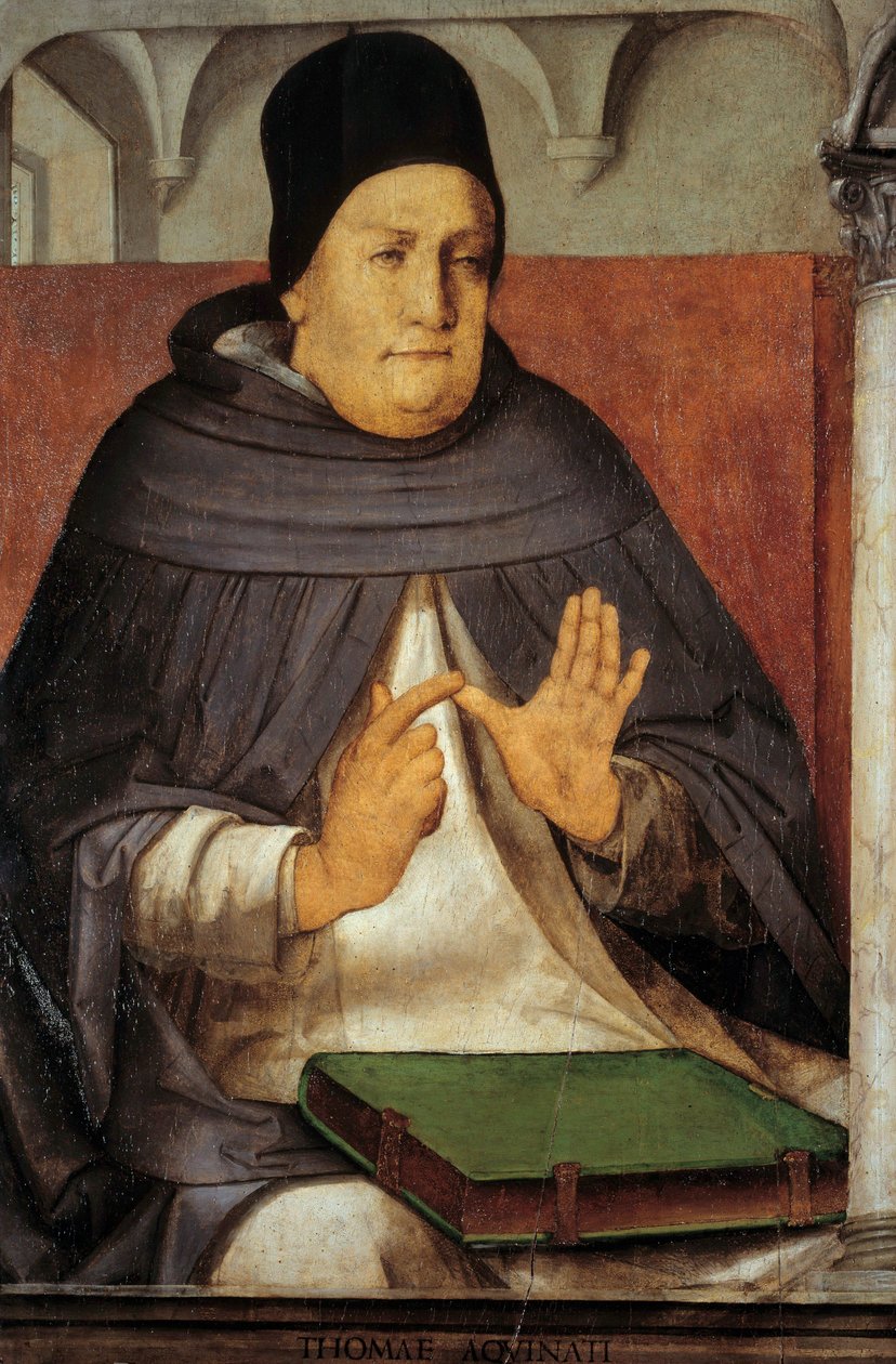Pyhän Tuomas Akvinolaisen (1225-1274) esitys Kirkontohtori Maalaus Juste de Ghentin (Joos van Wassenhove) puulle (noin 1435-noin 1475) (ec.flam.) 1400-luvun su. 1,14x0,76 m tekijältä Joos van Gent (fl.1460 75)