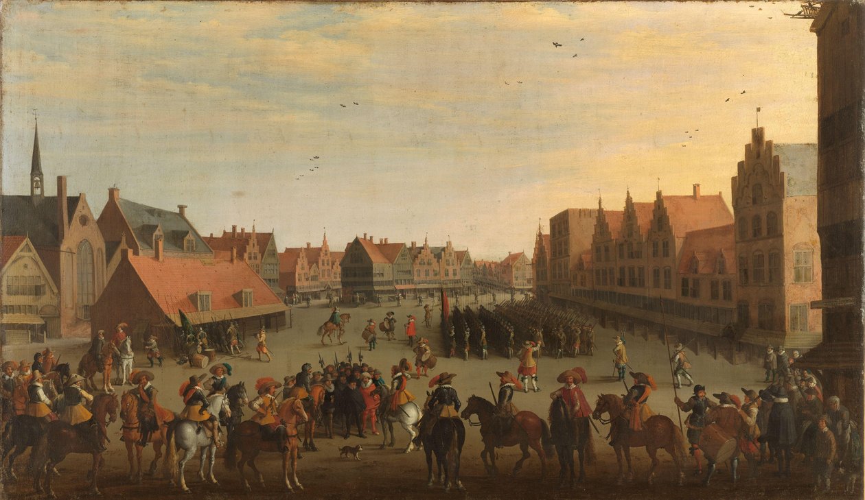 Prinssi Maurits hajottaa "Waardgeldersin" (palkkasoturit kaupunginhallituksen palkassa) Utrechtissa, 31. heinäkuuta 1618 tekijältä Joost Cornelisz Droochsloot