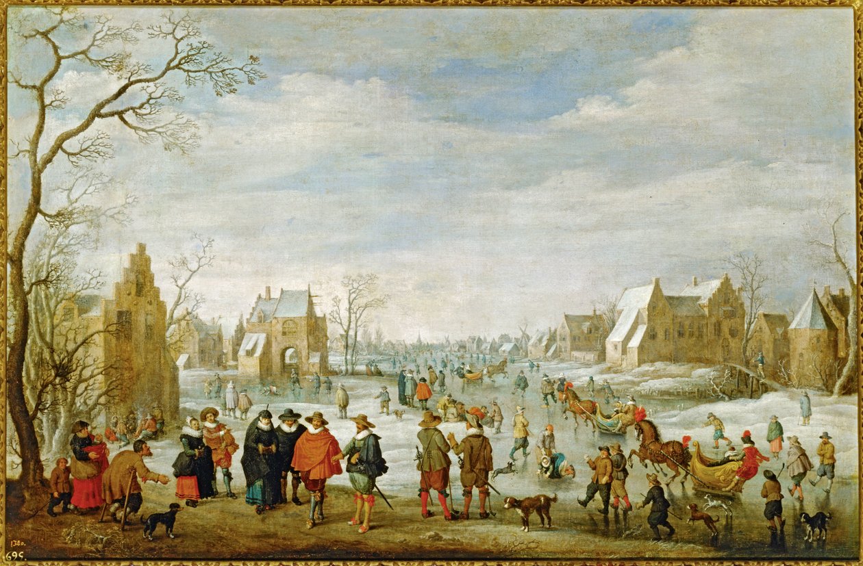 Winterlandscape with skaters ... (maalaus kankaalle) tekijältä Joost Cornelisz Droochsloot