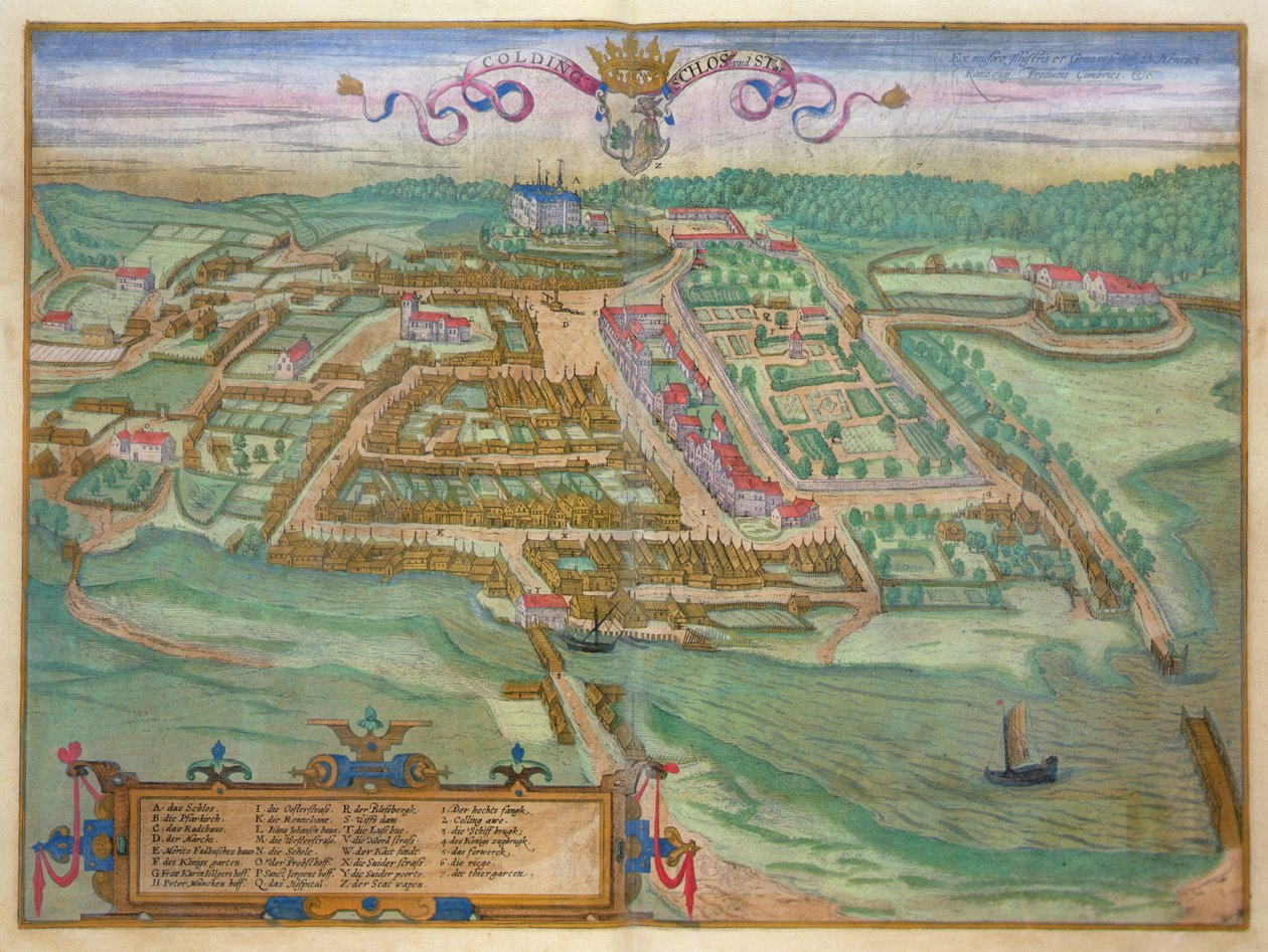 Colding, Georg Braunin (1541-1622) ja Frans Hogenburgin (1535-90) Civitates Orbis Terrarumista, n. 1572 (värinen kaiverrus) tekijältä Joris (after) Hoefnagel