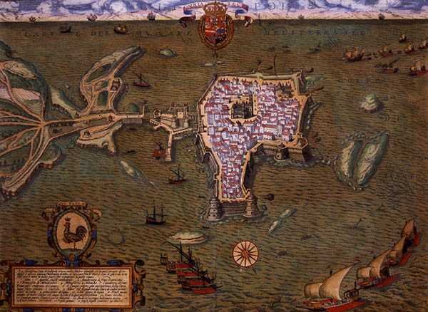 Gallipolin kartta, Georg Braunin (1541-1622) ja Frans Hogenbergin (1535-90) n. 1572-1617 Civitates Orbis Terrarum -teoksesta (värillinen kaiverrus) tekijältä Joris (after) Hoefnagel