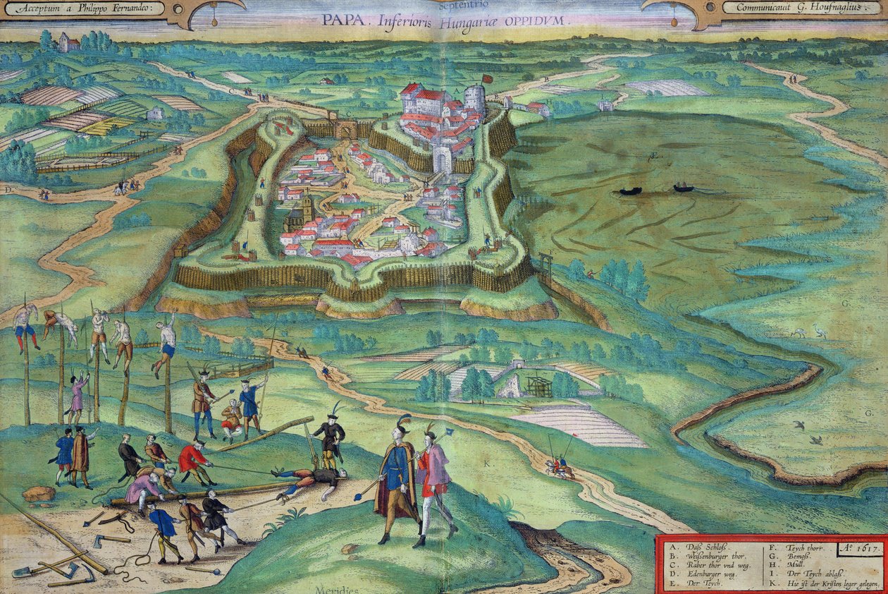 Mapa de Papa, de "Civitates Orbis Terrarum" de Georg Braun (1541-1622) i Frans Hogenberg (1535-90) 1617 (gravat en colors)finès tekijältä Joris (after) Hoefnagel