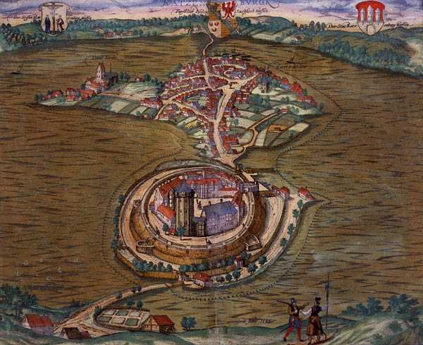 Ratzeburgin kartta, Georg Braunin (1541-1622) ja Frans Hogenbergin (1535-90) teoksesta Civitates Orbis Terrarum 1588 (värinen kaiverrus) tekijältä Joris (after) Hoefnagel