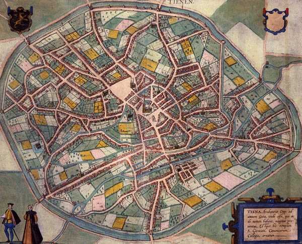 Tiesen kartta, Georg Braunin (1541-1622) ja Frans Hogenbergin (1535-90) Civitates Orbis Terrarumista n. 1572-1617 (värillinen kaiverrus) tekijältä Joris (after) Hoefnagel