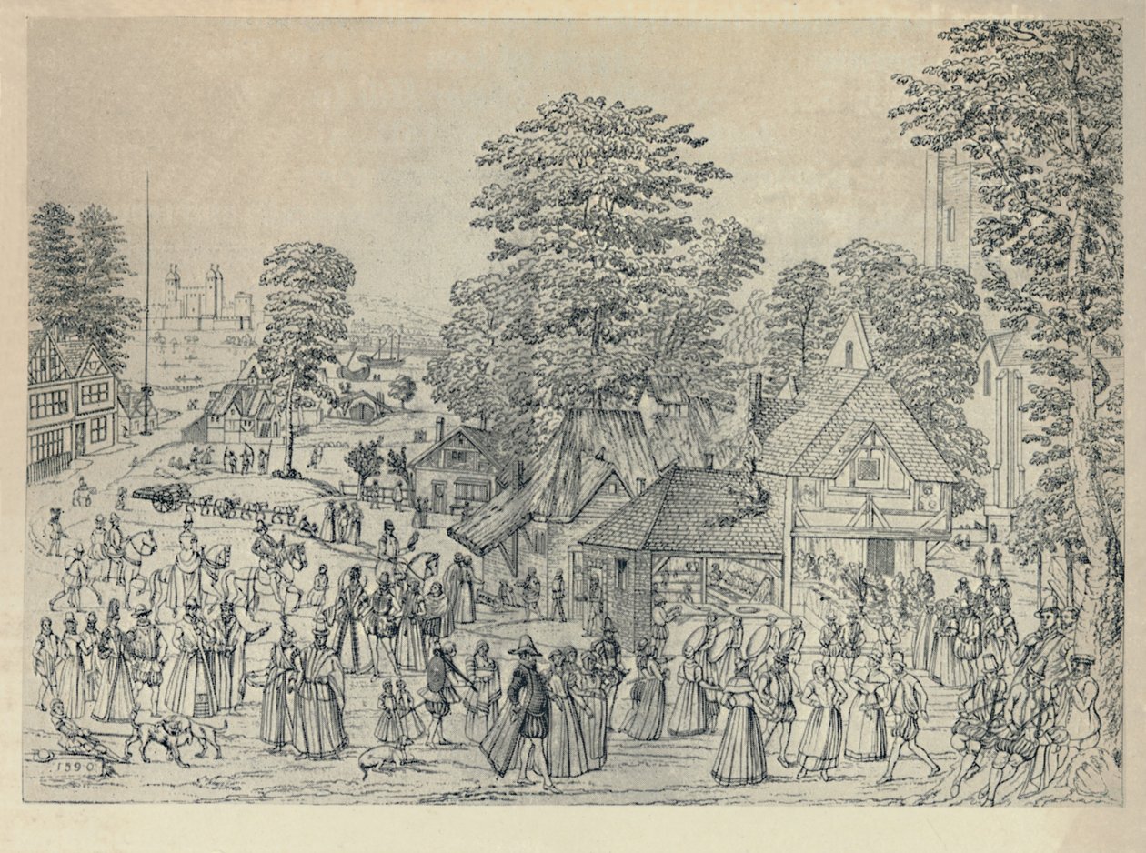 Hääjuhla Bermondseyssa, 1590, 1920 tekijältä Joris Hoefnagel