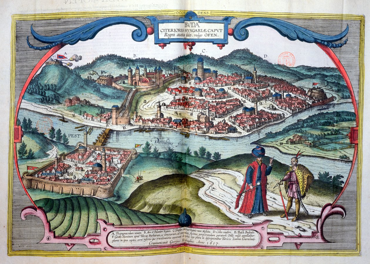 Budapest Turkin miehityksen aikana, Jan Janssonin (1657) julkaisemasta Georg Braunin (1541-1622) Le Theater du Mondesta tekijältä Joris Hoefnagel