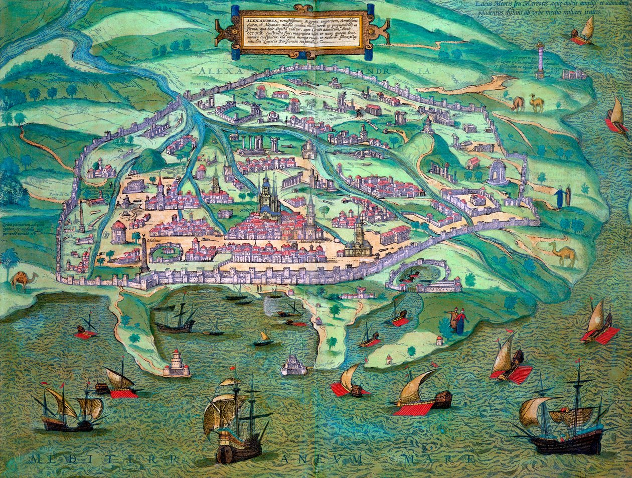 Aleksandrian kartta, Egypti, c1572 tekijältä Joris Hoefnagel