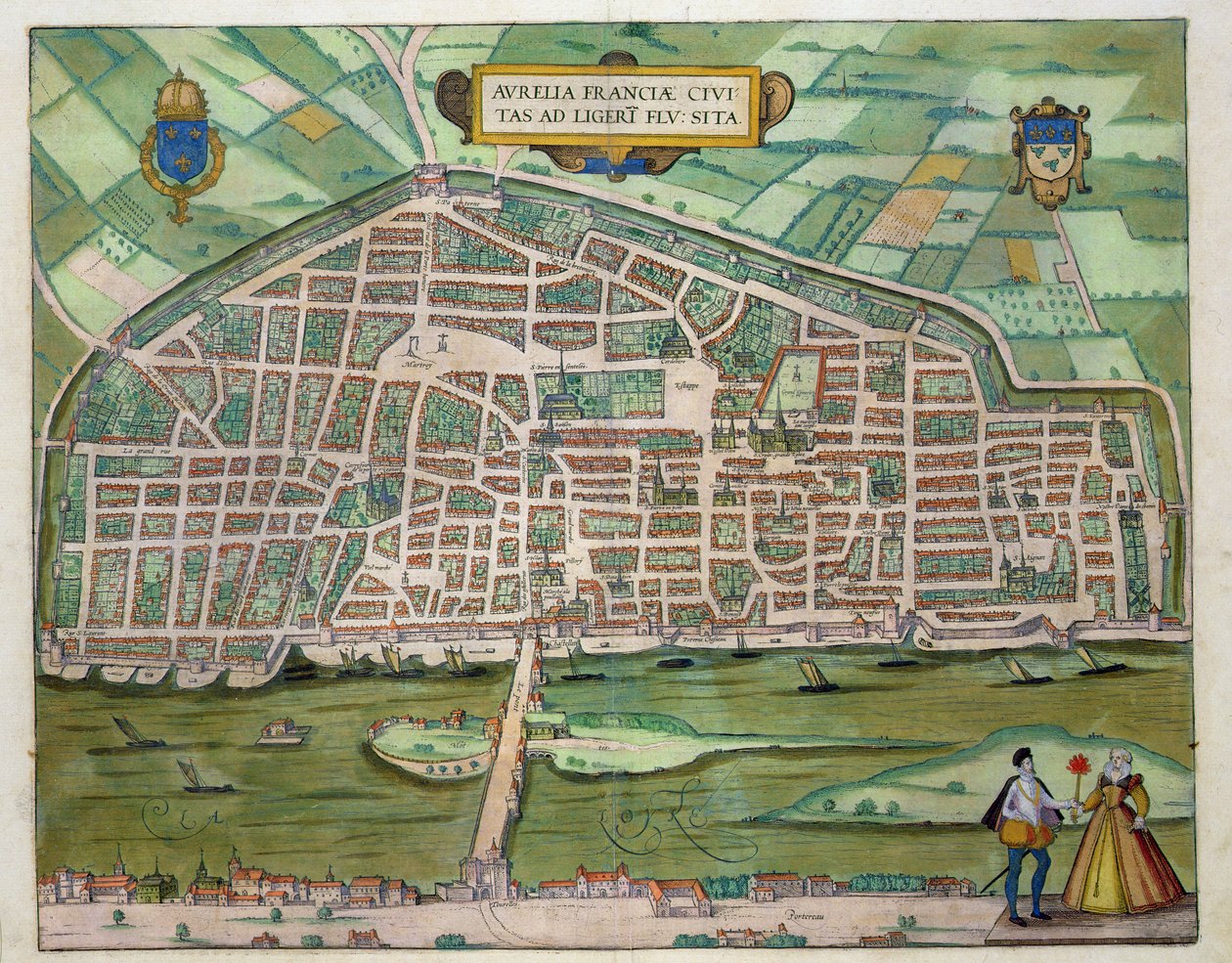 Aurelian kartta, Georg Braunin (1541-1622) ja Frans Hogenbergin (1535-90) Civitates Orbis Terrarum -julkaisusta n. 1572-1617 tekijältä Joris Hoefnagel