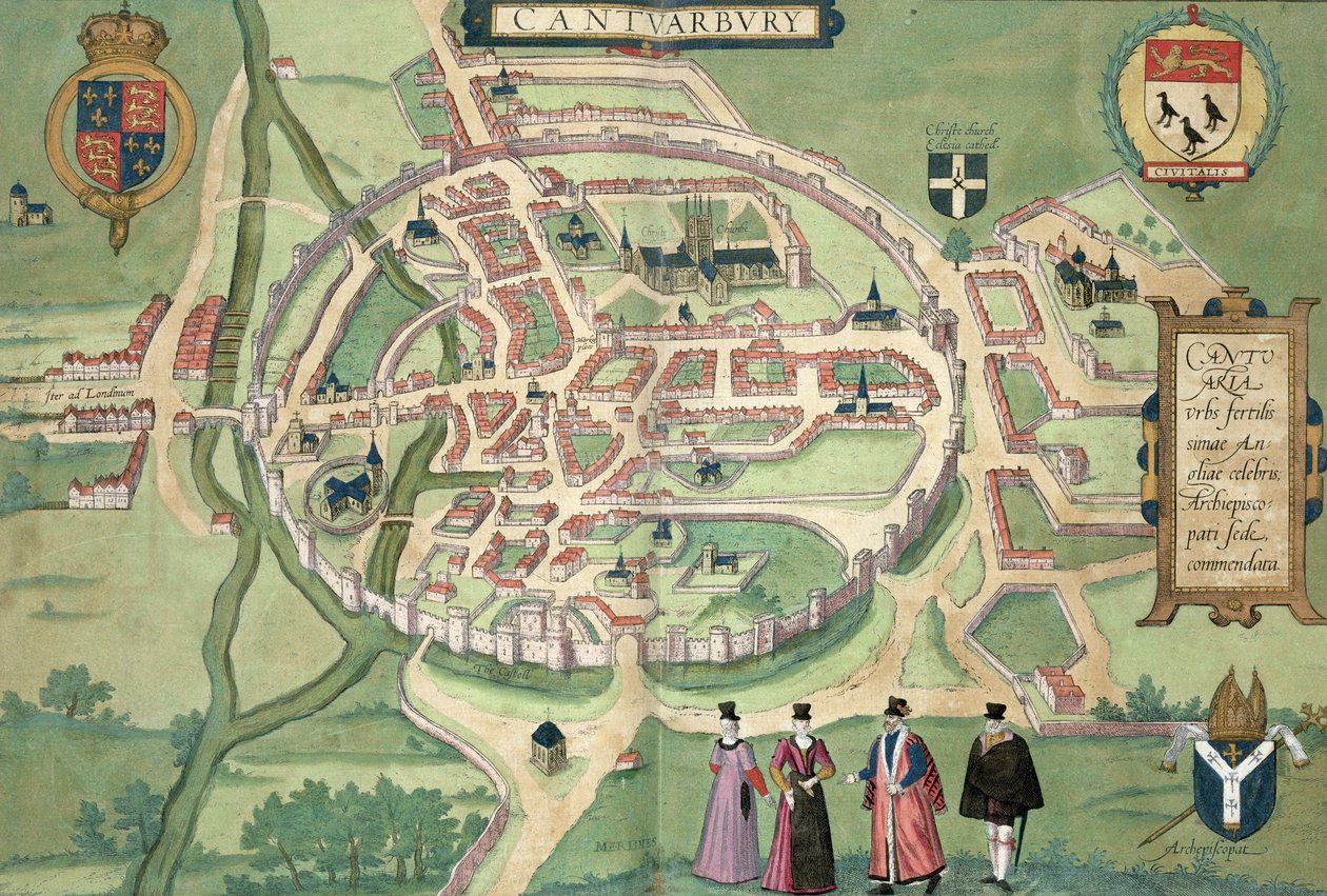 Canterburyn kartta, Georg Braunin (1541-1622) ja Frans Hognenbergin (1535-90) julkaisusta "Maailman kaupungit" n. 1572-1617 tekijältä Joris Hoefnagel