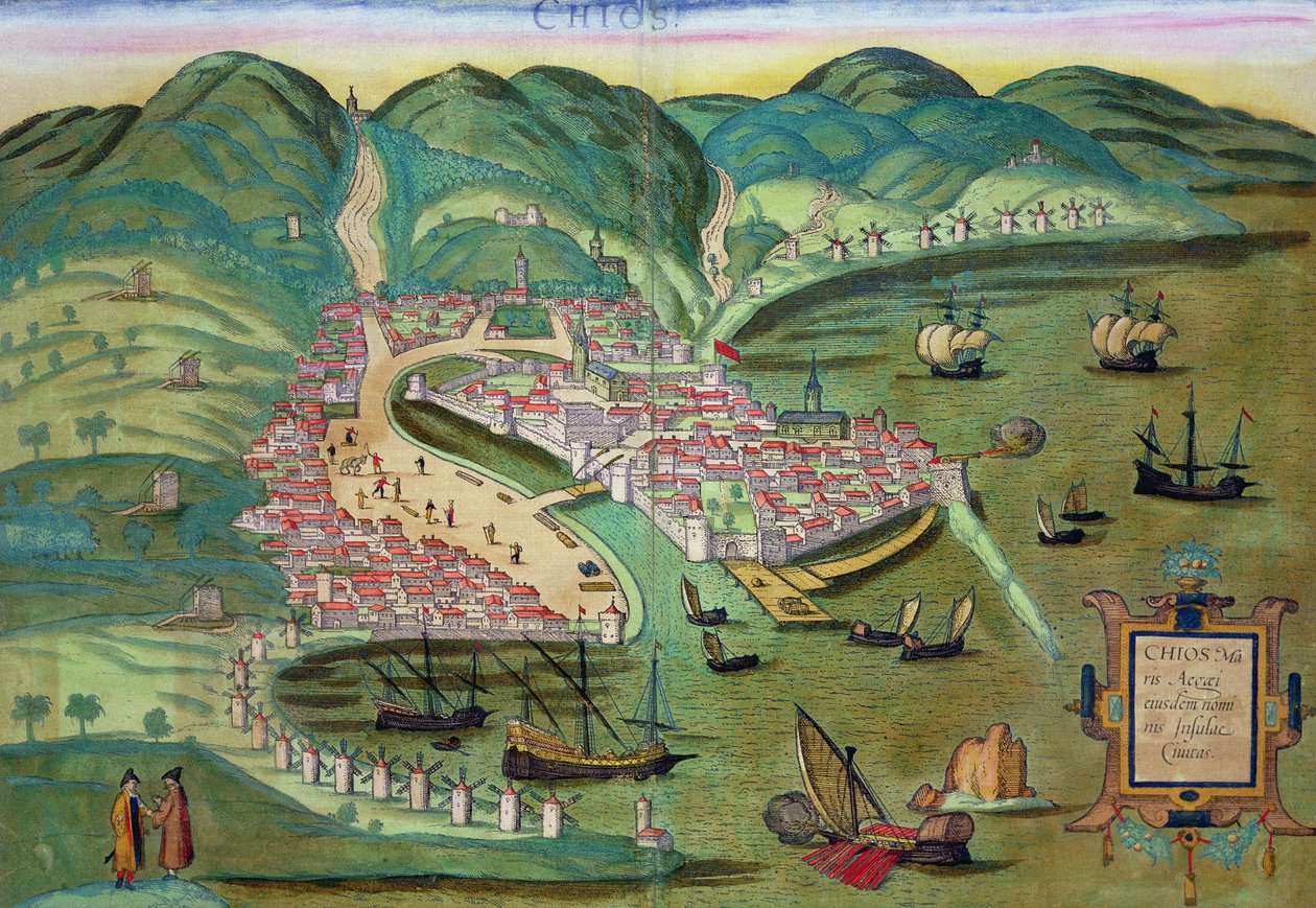Chioksen kartta, Georg Braunin (1541-1622) ja Frans Hogenbergin (1535-90) Civitates Orbis Terrarum -teoksesta n. 1572-1617 tekijältä Joris Hoefnagel