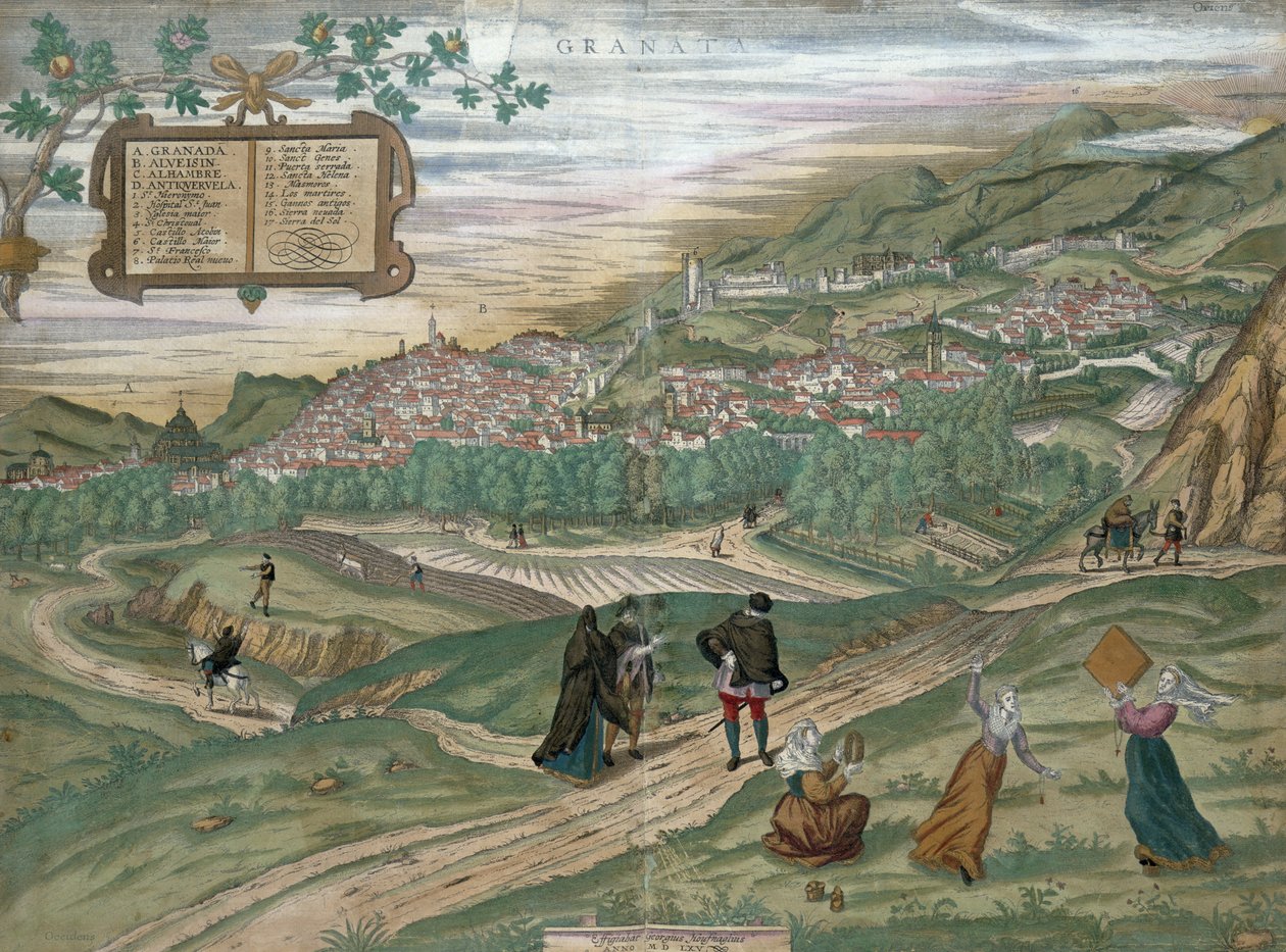Granadan kartta, "Civitates Orbis Terrarum", osa I, numero 4, Georg Braun (1541-1622) ja Frans Hogenberg (1535-90), 1565 tekijältä Joris Hoefnagel
