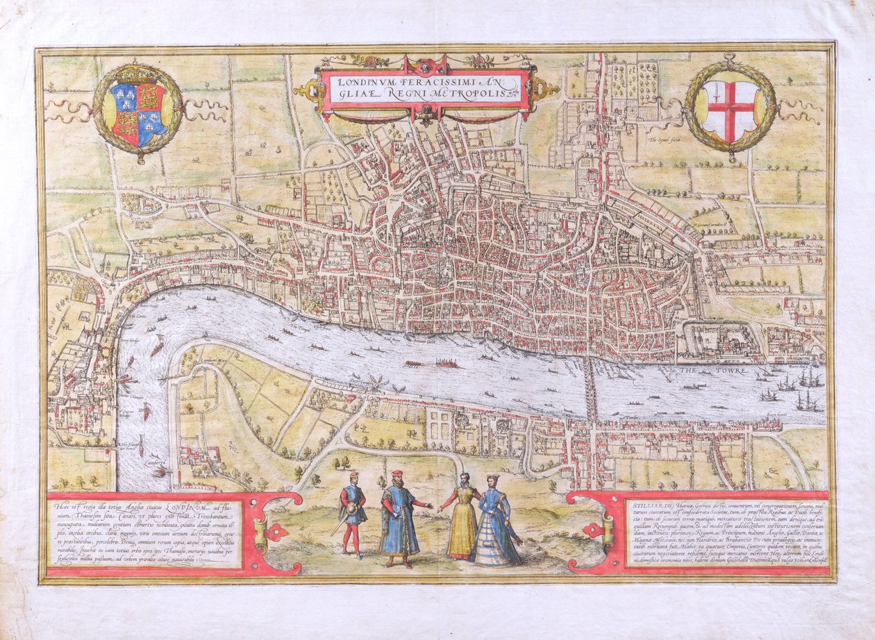Lontoon kartta, Civitates Orbis Terrarum, Georg Braun (1542-1622) ja Frans Hogenburg (1635-90), n. 1572 (katso myös 51896 ja 58543) tekijältä Joris Hoefnagel