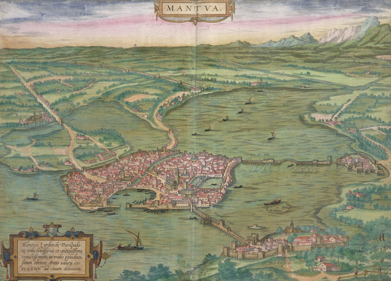 Mantovan kartta, Georg Braunin (1541-1622) ja Frans Hogenbergin (1535-90) Civitates Orbis Terrarumista, 1575 tekijältä Joris Hoefnagel
