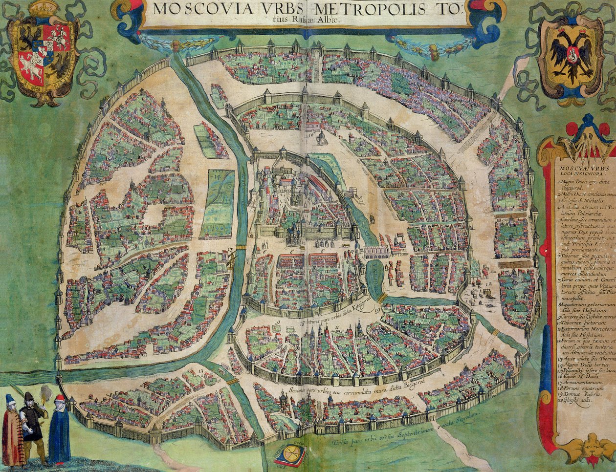 Moskovan kartta Georg Braunin (1541-1622) ja Frans Hogenbergin (1535-90) teoksesta "Civitates Orbis Terrarum", n. 1572-1617. tekijältä Joris Hoefnagel