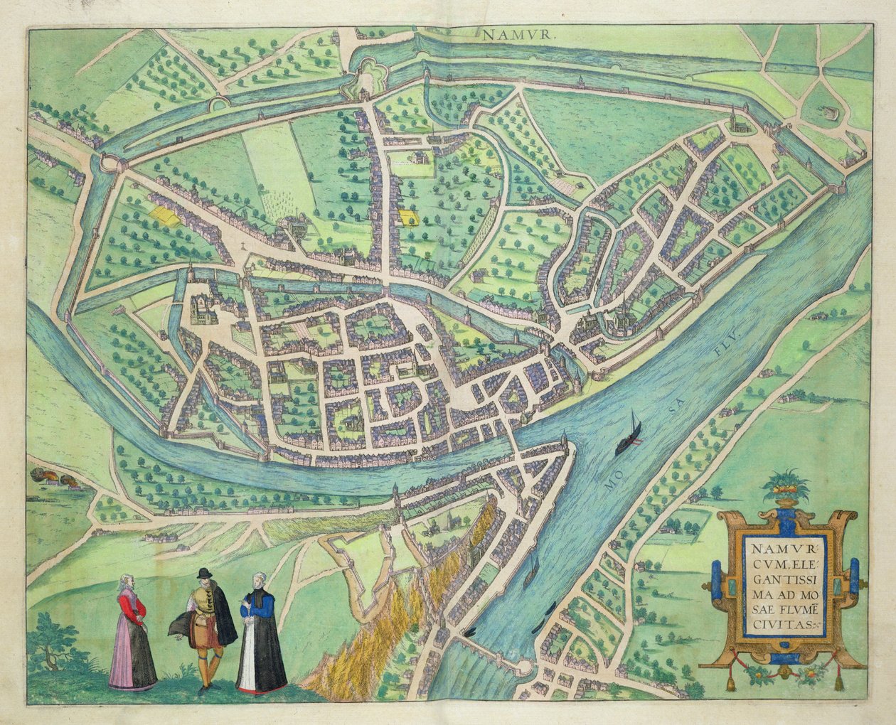 Namurin kartta, Georg Braunin (1541-1622) ja Frans Hogenbergin (1535-90) "Maailman kaupungeista" n. 1572-1617 tekijältä Joris Hoefnagel