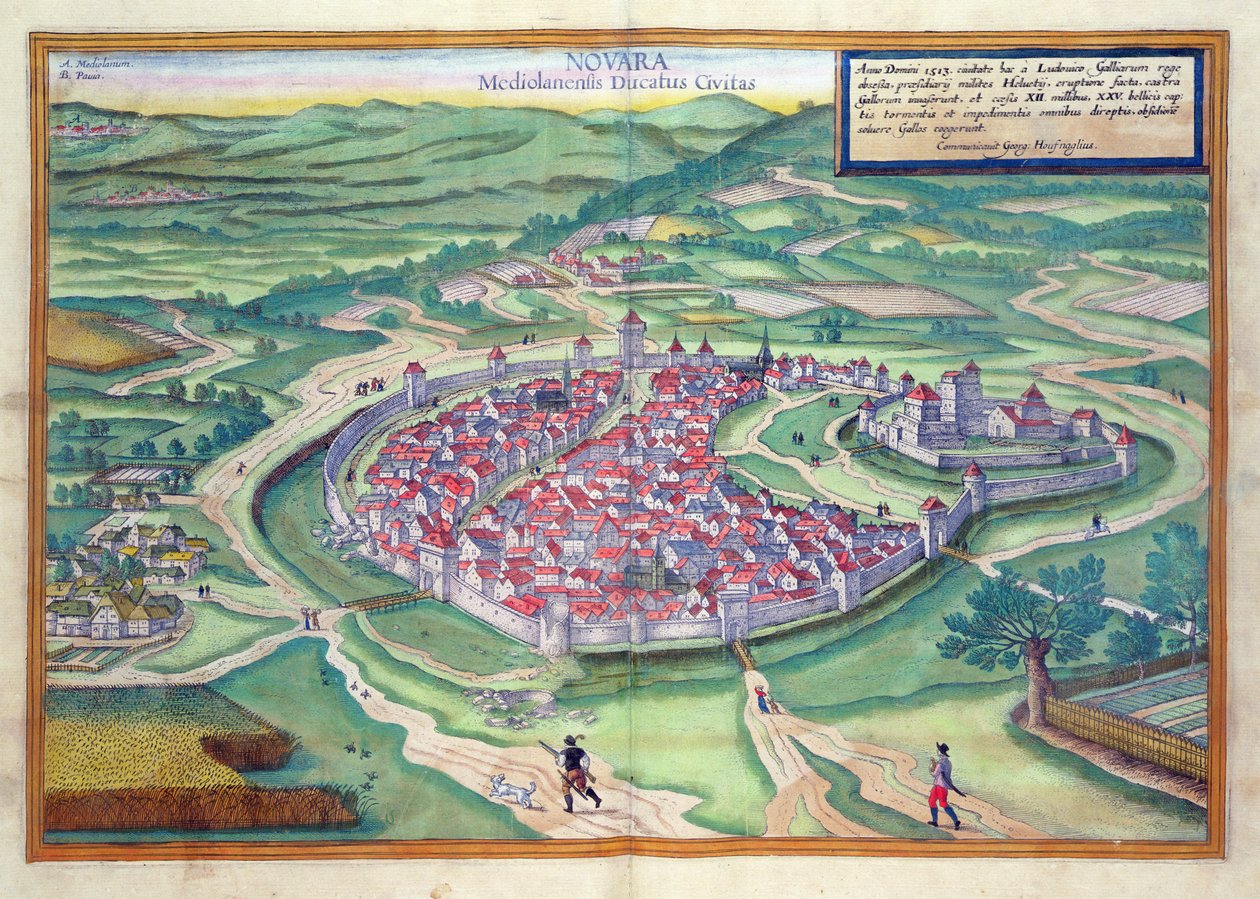 Novaran kartta, Georg Braunin (1541-1622) ja Frans Hogenbergin (1535-90) Civitates Orbis Terrarum -julkaisusta c.1572-1617 tekijältä Joris Hoefnagel
