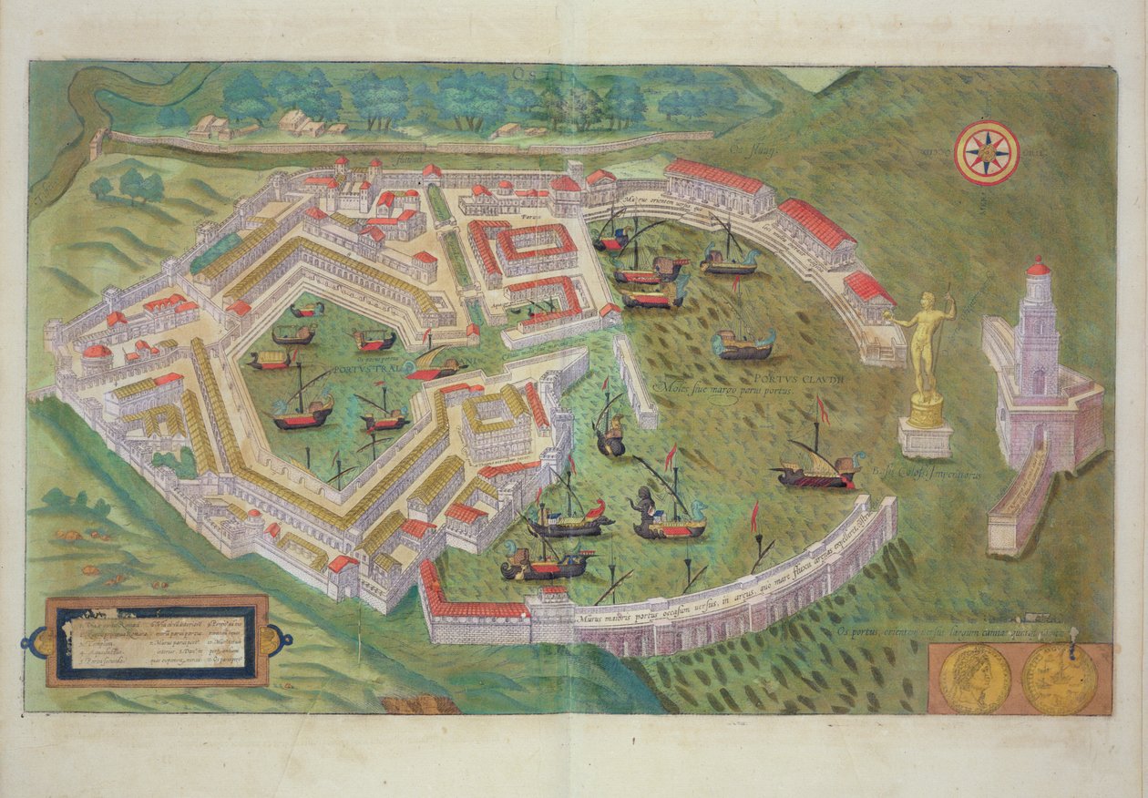Ostian kartta, Georg Braunin (1541-1622) ja Frans Hogenbergin (1535-90) Civitates Orbis Terrarum -julkaisusta n. 1572-1617 tekijältä Joris Hoefnagel