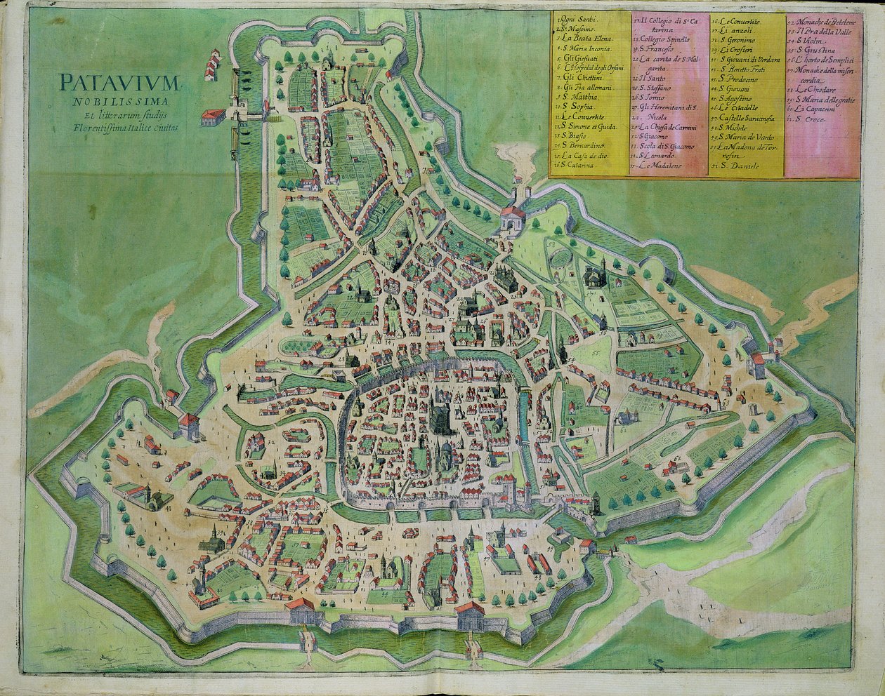 Padovan kartta, Georg Braunin (1541-1622) ja Frans Hogenbergin (1535-90) Civitates Orbis Terrarum -julkaisusta c.1572-1617 tekijältä Joris Hoefnagel