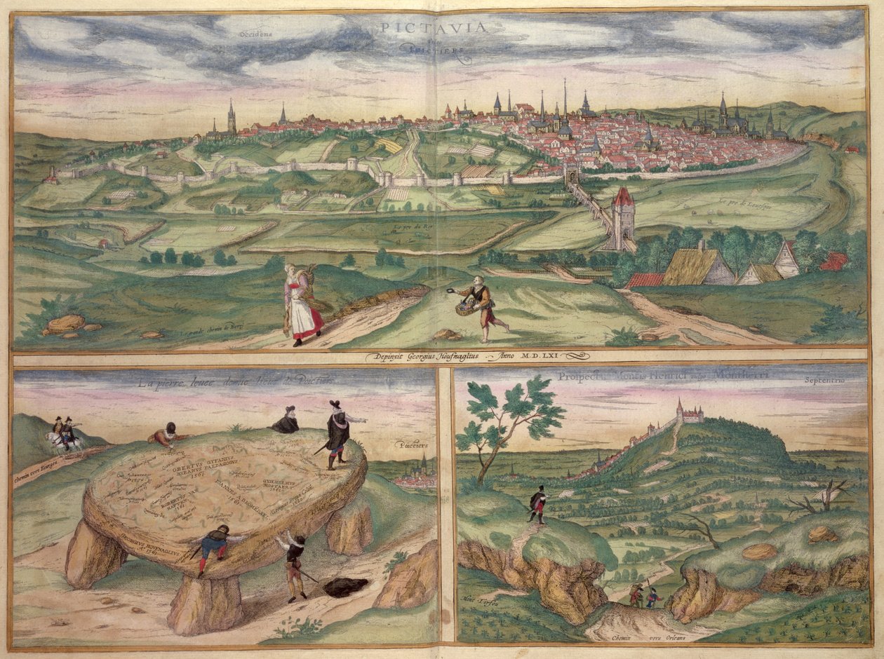 Georg Braunin (1541-1622) ja Frans Hogenbergin (1535-90) "Civitates Orbis Terrarum" -teoksesta Poitiersin kartta, 1561. tekijältä Joris Hoefnagel