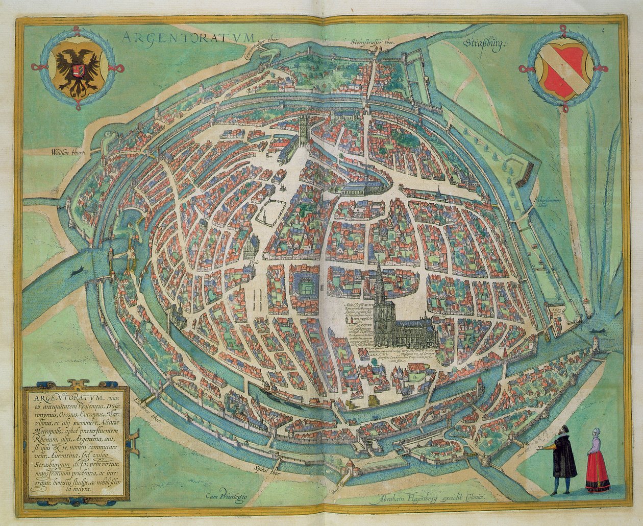 Strasbourgin kartta, Georg Braunin (1541-1622) ja Frans Hogenbergin (1535-90) Civitates Orbis Terrarum -teoksesta, n. 1572 tekijältä Joris Hoefnagel