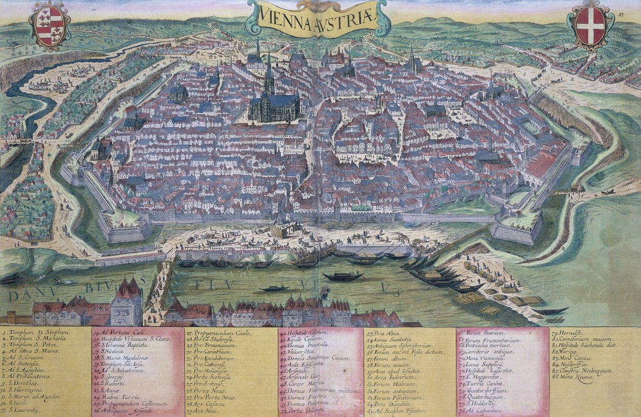 Wienin kartta, Georg Braunin (1541-1622) ja Frans Hogenbergin (1535-90) Civitates Orbis Terrarum -julkaisusta n. 1572-1617 tekijältä Joris Hoefnagel