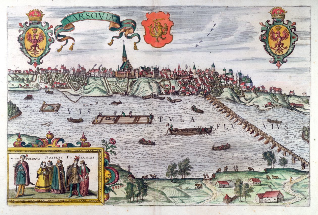 Varsovan kartta, Georg Braunin (1541-1622) ja Frans Hogenbergin (1535-90) Civitates Orbis Terrarumista, 1599 tekijältä Joris Hoefnagel