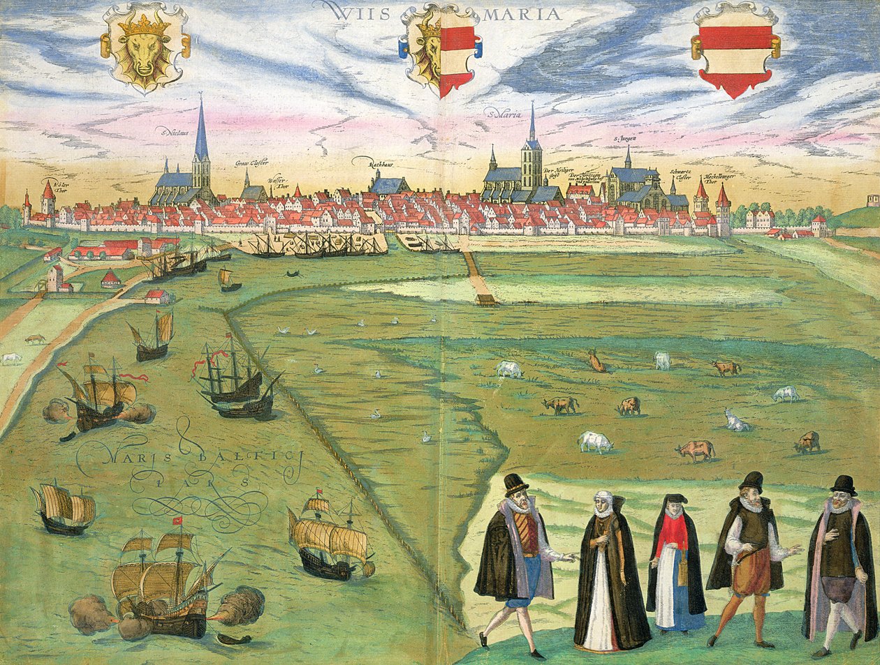 Wilnisin kartta, Georg Braunin (1541-1622) ja Frans Hogenbergin (1535-90) "Maailman kaupungeista" c.1572-1617 tekijältä Joris Hoefnagel
