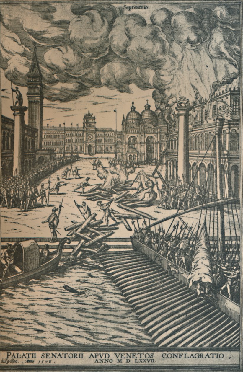Dogesien palatsin palaminen, 1578, 1925. tekijältä Joris Hoefnagel