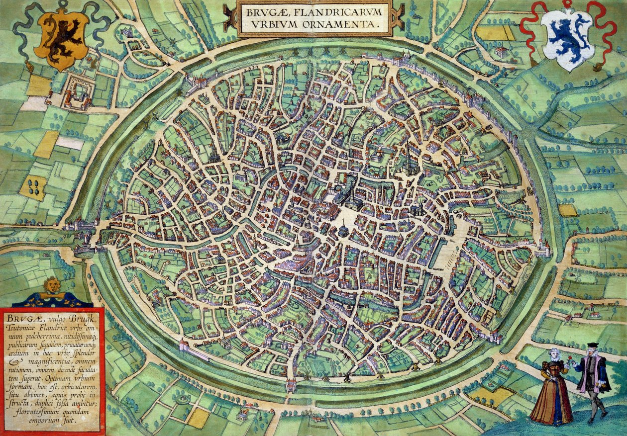Bruggen kaupunkisuunnitelma Georg Braunin (1541-1622) ja Frans Hogenburgin (1535-90) "Maailman kaupungeista" n. 1572 tekijältä Joris Hoefnagel
