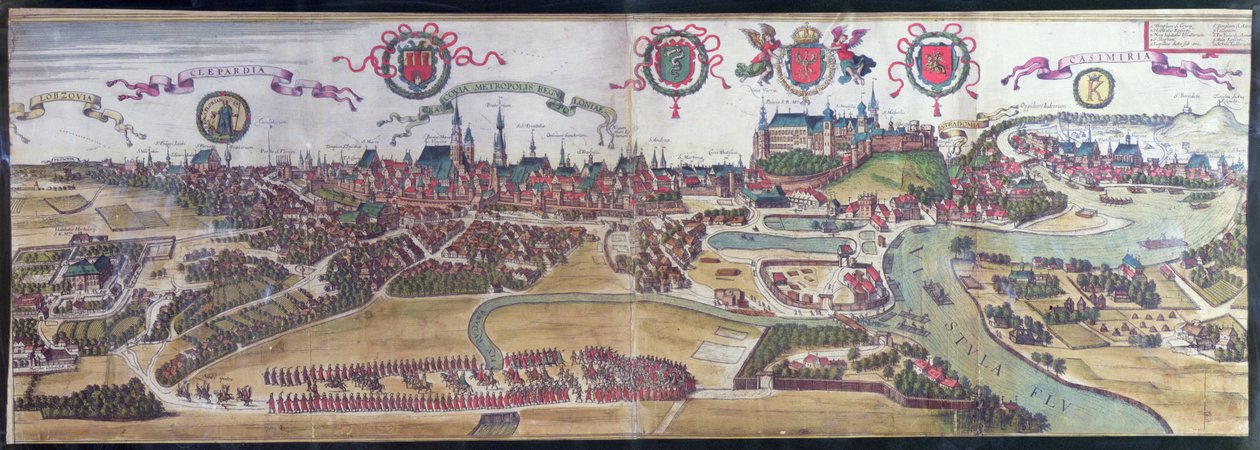 Näkymä Krakovasta luoteesta, Georg Braunin (1541-1622) ja Frans Hogenbergin (1535-90) teoksesta "Civitates Orbis Terrarum", 1617. tekijältä Joris Hoefnagel
