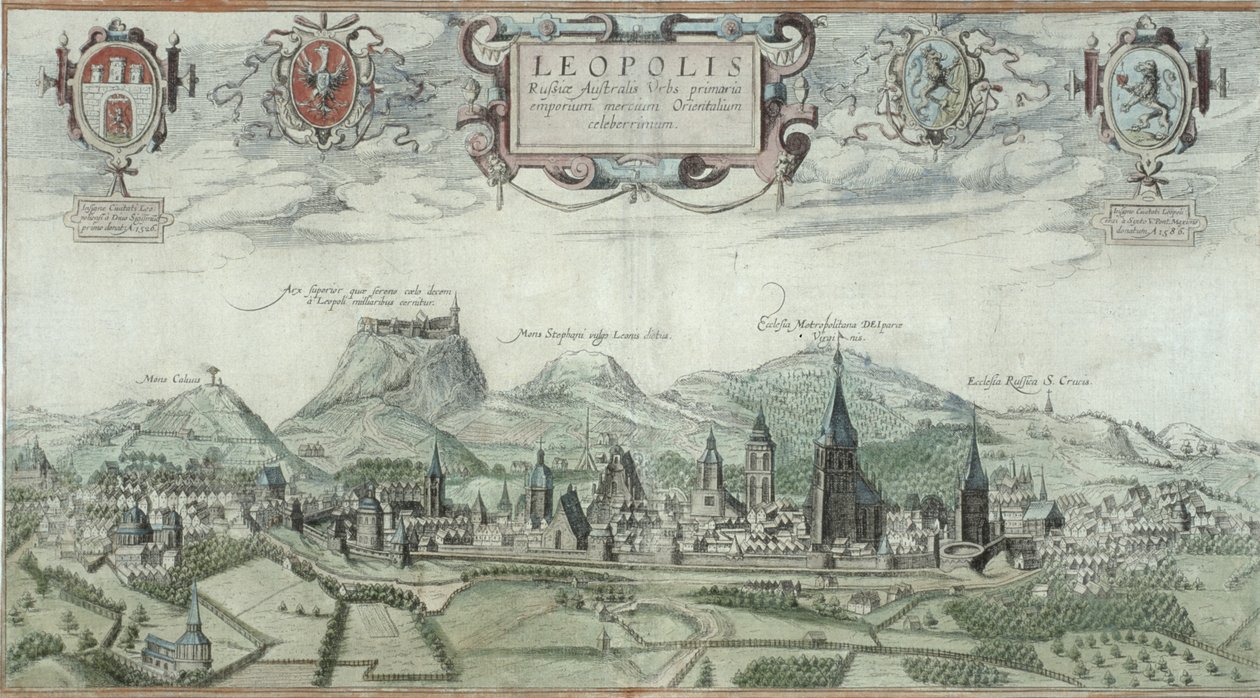 Näkymä Leopolikseen Georg Braunin (1541-1622) ja Frans Hogenbergin (1535-90) Civitates Orbis Terrarumista tekijältä Joris Hoefnagel