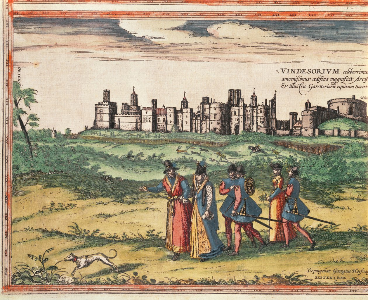 Näkymä Windsorin linnalle Georg Braunin (1541-1622) ja Frans Hogenbergin (1535-90) Civitates Orbis Terrarumista 1599 tekijältä Joris Hoefnagel