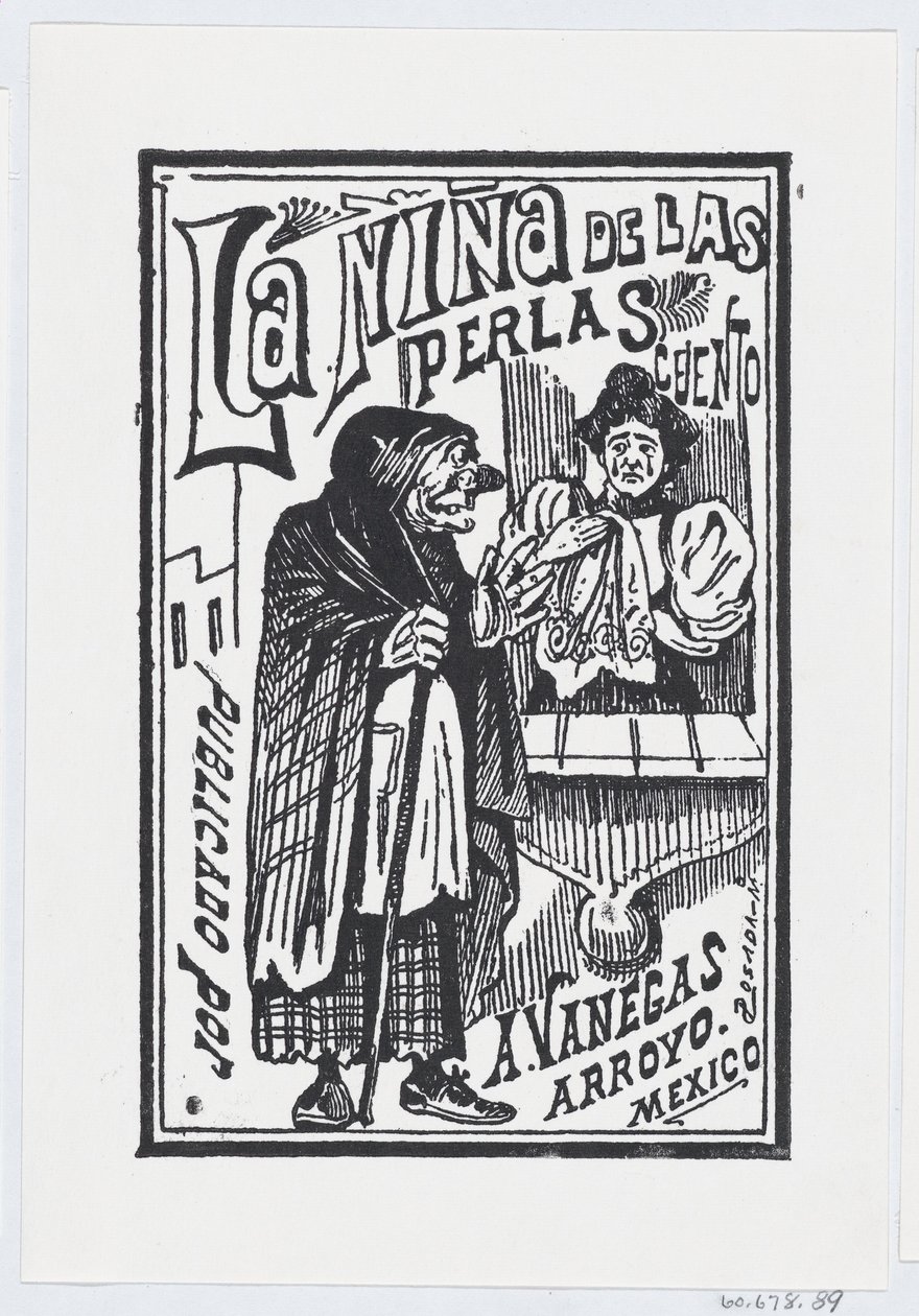 Nainen, joka itkee nenäliina kädessään puhumassa vanhalle jätkälle, kuva..., n. 1880-1910. tekijältä José Guadalupe Posada