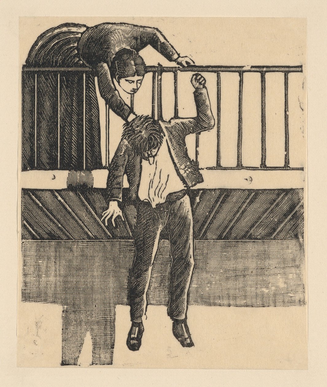 Nainen löytää miehen, joka on tehnyt itsemurhan hirttämällä itsensä baliin..., n. 1900-1910. tekijältä José Guadalupe Posada