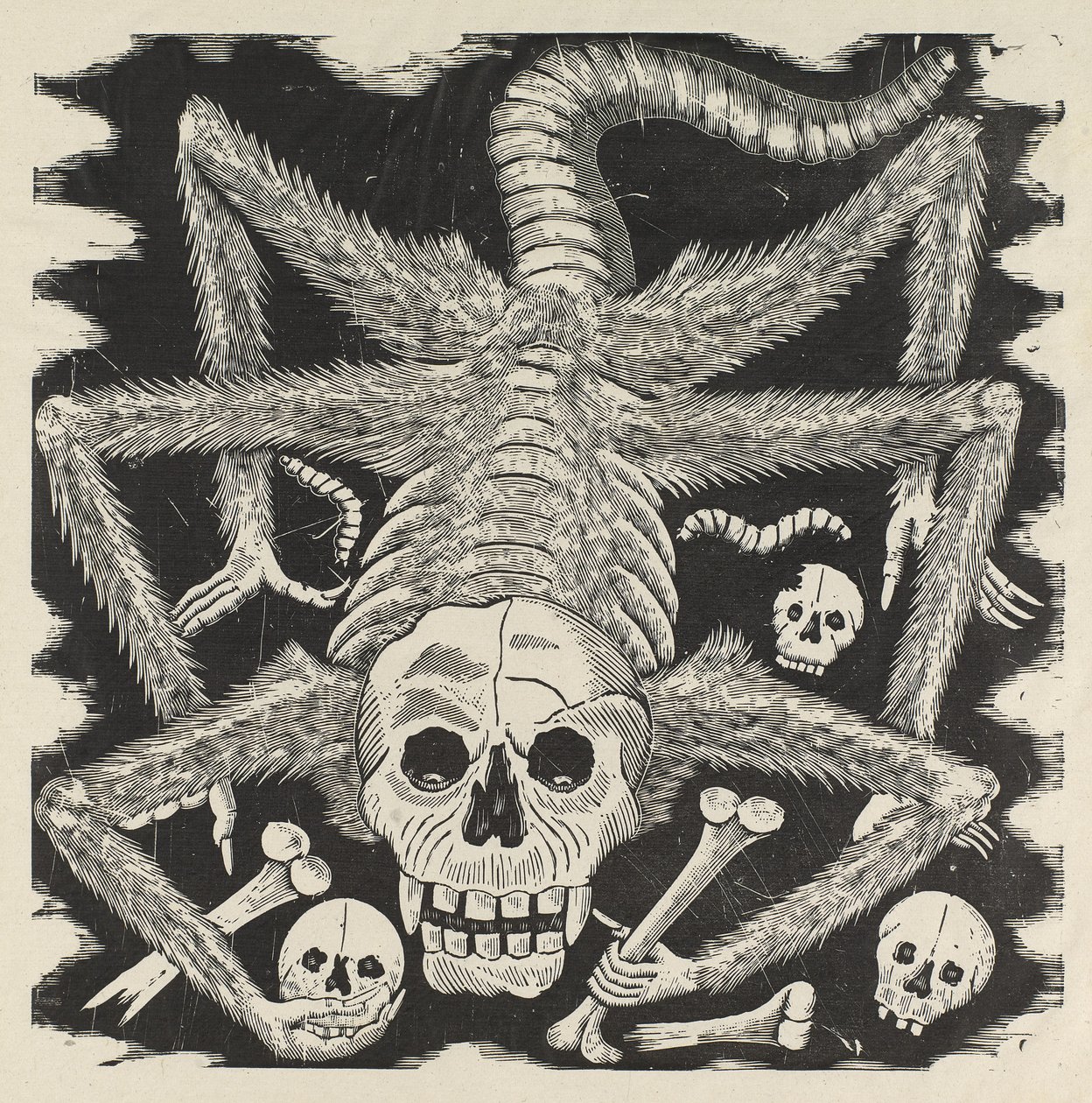 Calavera huertista, n. 1914, painettu 1930 (valokuvareliefi kaiverrus) tekijältä José Guadalupe Posada